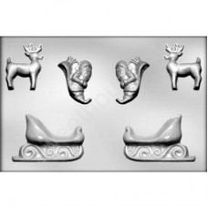 Пластиковый молд "Сани и олени 3D" для мастики и шоколада.